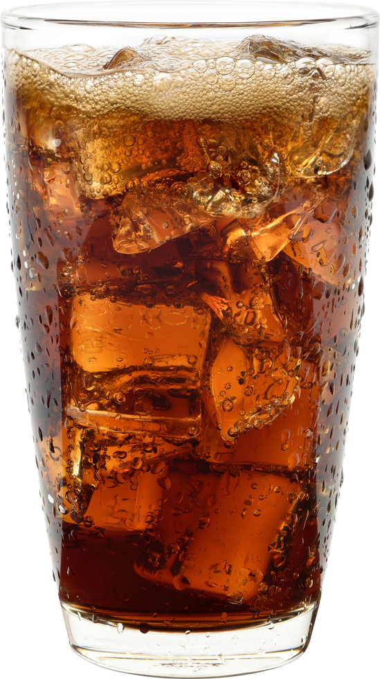 glass cool cola drink with water droplets isolated white background